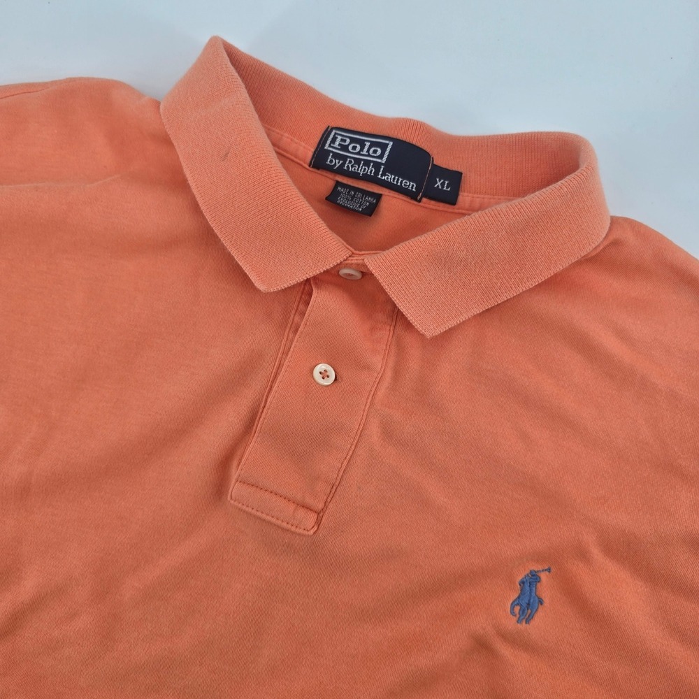 Polo Ralph Lauren Mens XL Peach Orange Short Sleeve Cotton Mesh Polo Shirt Pony
